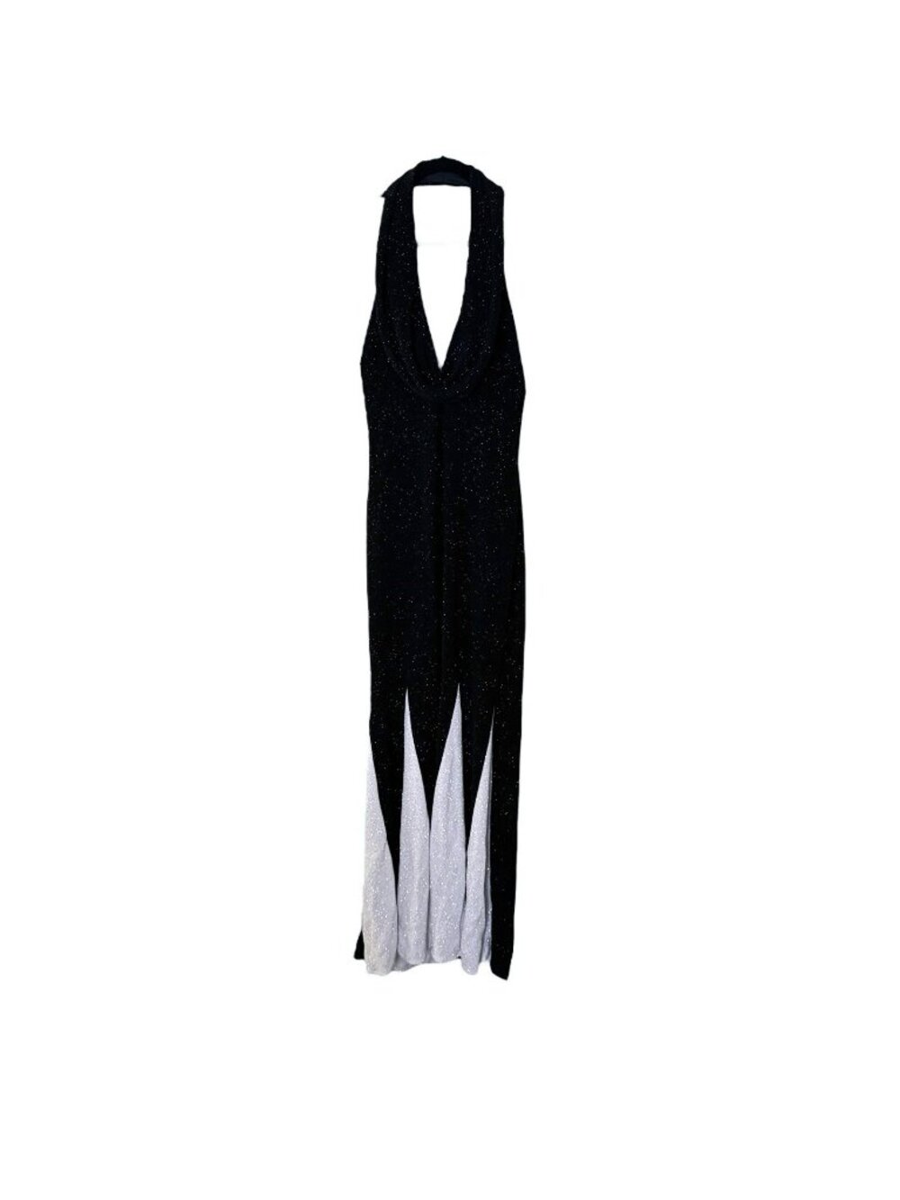 Maxi Halter Dress Women's 10 Black White Sparkly Stretchy Cruella Vintage - Picture 1 of 16